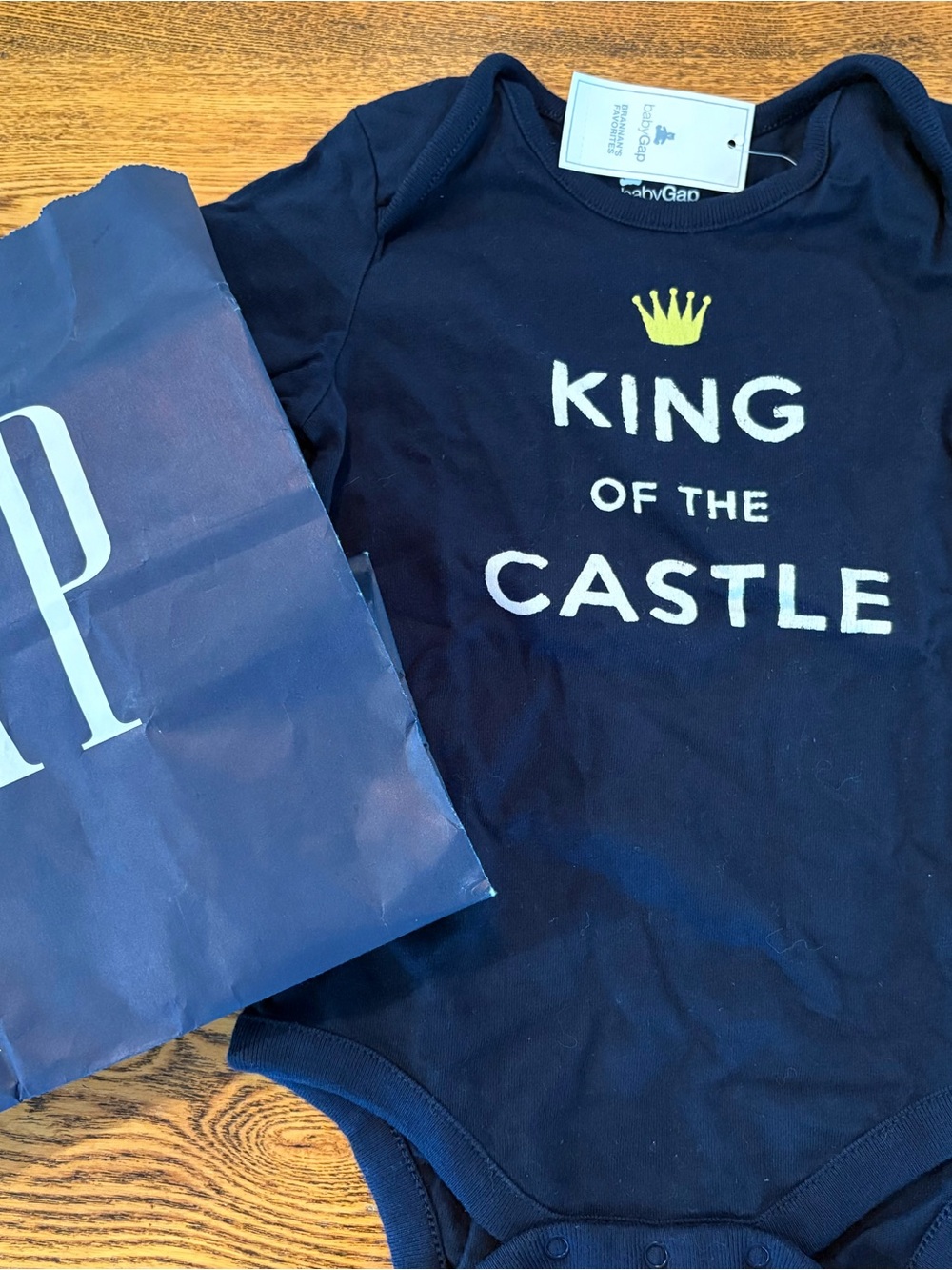 GAP Navy Bodysuit with Yellow Crown 'King of the Castle'